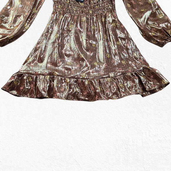 Paige Noah Metallic Silk Blend Bronze Romantic Mini Dress Size Small NWT $350 - Picture 8 of 13